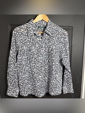 Ralph Lauren Navy and White Floral Button-Down Shirt